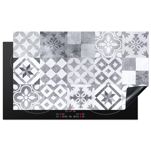 KitchenYeah© Herdabdeckplatte Einteilig 90x52 cm Küche Ceranfeld Abdeckplatte Cerankochfeld Abdeckung Induktionskochfeld Schutzmatte Muster - Grau - Mosaik von KitchenYeah