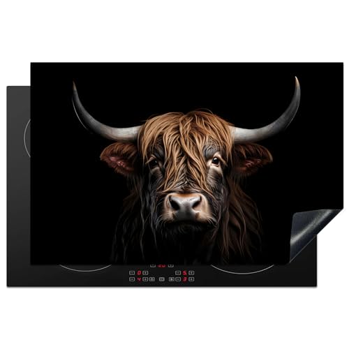 KitchenYeah© Herdabdeckplatte Einteilig Küche Ceranfeld Abdeckplatte Cerankochfeld Abdeckung Induktionskochfeld Schutzmatte Schottische Hochlandrind - Porträt - Schwarz - Tier - Kuh - 80.2x52.2 cm von KitchenYeah