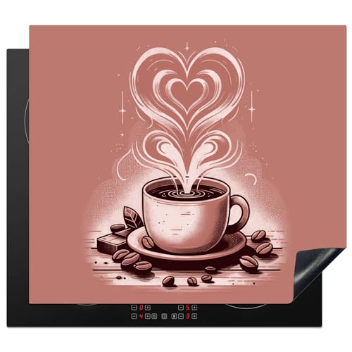KitchenYeah© Herdabdeckplatte Einteilig Küche Ceranfeld Abdeckplatte Cerankochfeld Abdeckung Induktionskochfeld Schutzmatte Vintage - Kaffee - Herz - Kaffeebohnen - Retro - 58x51 cm von KitchenYeah