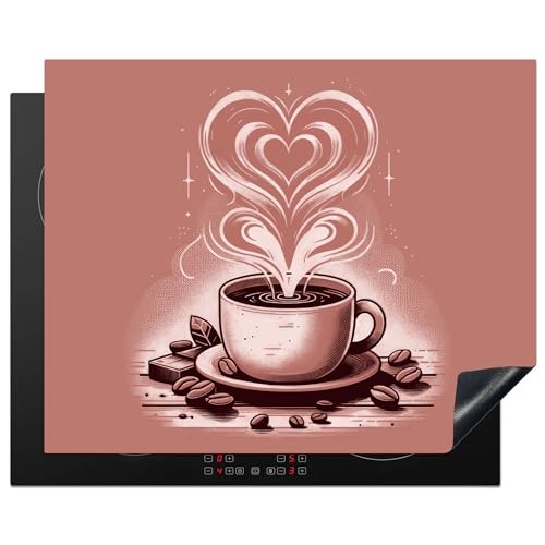 KitchenYeah© Herdabdeckplatte Einteilig Küche Ceranfeld Abdeckplatte Cerankochfeld Abdeckung Induktionskochfeld Schutzmatte Vintage - Kaffee - Herz - Kaffeebohnen - Retro - 65x52 cm von KitchenYeah