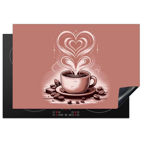 KitchenYeah© Herdabdeckplatte Einteilig Küche Ceranfeld Abdeckplatte Cerankochfeld Abdeckung Induktionskochfeld Schutzmatte Vintage - Kaffee - Herz - Kaffeebohnen - Retro - 77x51 cm von KitchenYeah