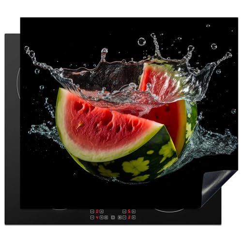 KitchenYeah© Herdabdeckplatte Einteilig Küche Ceranfeld Abdeckplatte Cerankochfeld Abdeckung Induktionskochfeld Schutzmatte Wassermelone - Schwarz - Wasser - Obst - Melone - 58x51 cm von KitchenYeah