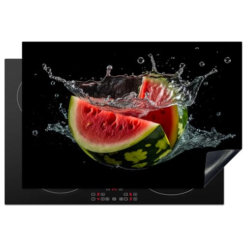 KitchenYeah© Herdabdeckplatte Einteilig Küche Ceranfeld Abdeckplatte Cerankochfeld Abdeckung Induktionskochfeld Schutzmatte Wassermelone - Schwarz - Wasser - Obst - Melone - 77x51 cm von KitchenYeah