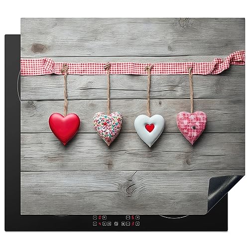 KitchenYeah© Herdabdeckplatte Einteilig Ceranfeld Abdeckplatte Induktionsschutz Küche Deko Vinyl Matte Aufrollbar Herz - Rot - Rosa - Holz - Liebe - 57x51 cm von KitchenYeah