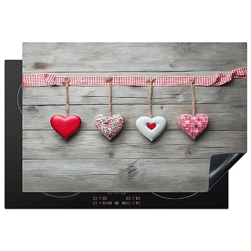 KitchenYeah© Herdabdeckplatte Einteilig Ceranfeld Abdeckplatte Induktionsschutz Küche Deko Vinyl Matte Aufrollbar Herz - Rot - Rosa - Holz - Liebe - 76x51 cm von KitchenYeah