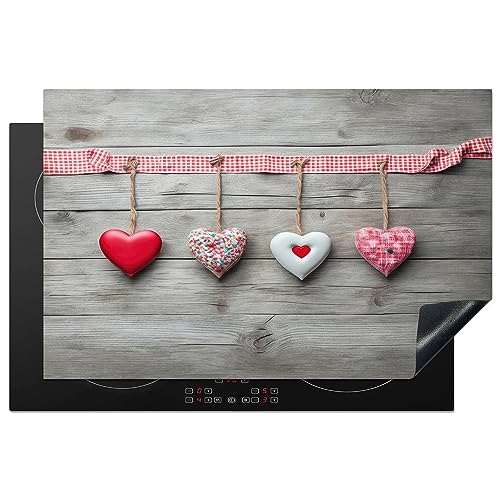 KitchenYeah© Herdabdeckplatte Einteilig Ceranfeld Abdeckplatte Induktionsschutz Küche Deko Vinyl Matte Aufrollbar Herz - Rot - Rosa - Holz - Liebe - 80x52 cm von KitchenYeah