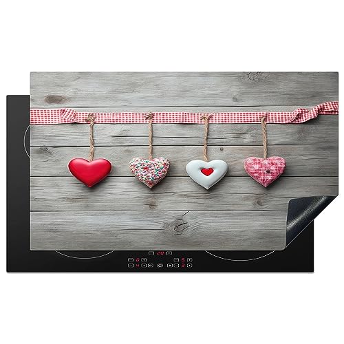 KitchenYeah© Herdabdeckplatte Einteilig Ceranfeld Abdeckplatte Induktionsschutz Küche Deko Vinyl Matte Aufrollbar Herz - Rot - Rosa - Holz - Liebe - 91.2x52 cm von KitchenYeah