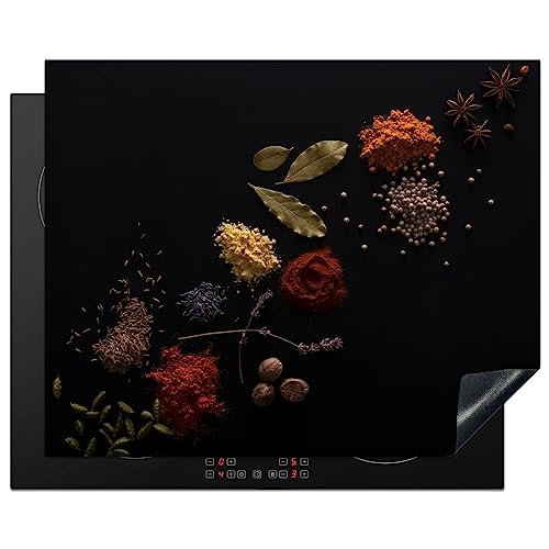 KitchenYeah© Herdabdeckplatte Einteilig Küche Herdabdeckung Ceranfeld Herdabdeckplatten Vinyl Matte Aufrollbar Kräuter - Schwarz - Gewürze - Kochen - Zimt - 65x52 cm von KitchenYeah