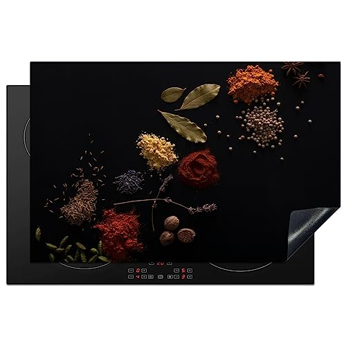 KitchenYeah© Herdabdeckplatte Einteilig Küche Herdabdeckung Ceranfeld Herdabdeckplatten Vinyl Matte Aufrollbar Kräuter - Schwarz - Gewürze - Kochen - Zimt - 81.6x52.7 cm von KitchenYeah