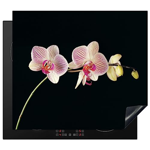 KitchenYeah© Herdabdeckplatte Einteilig Ceranfeld Abdeckplatte Induktionsschutz Küche Deko Vinyl Matte Aufrollbar Orchidee - Pink - Blumen - Schwarz - Rosa - Natur - 58x51 cm von KitchenYeah