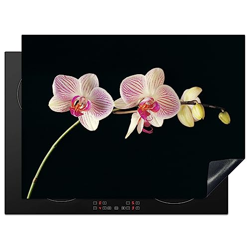 KitchenYeah© Herdabdeckplatte Einteilig Ceranfeld Abdeckplatte Induktionsschutz Küche Deko Vinyl Matte Aufrollbar Orchidee - Pink - Blumen - Schwarz - Rosa - Natur - 71x52 cm von KitchenYeah