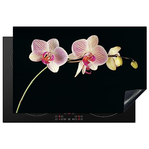 KitchenYeah© Herdabdeckplatte Einteilig Ceranfeld Abdeckplatte Induktionsschutz Küche Deko Vinyl Matte Aufrollbar Orchidee - Pink - Blumen - Schwarz - Rosa - Natur - 80.2x52.2 cm von KitchenYeah