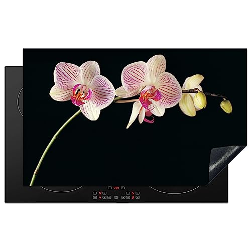 KitchenYeah© Herdabdeckplatte Einteilig Ceranfeld Abdeckplatte Induktionsschutz Küche Deko Vinyl Matte Aufrollbar Orchidee - Pink - Blumen - Schwarz - Rosa - Natur - 83x51 cm von KitchenYeah