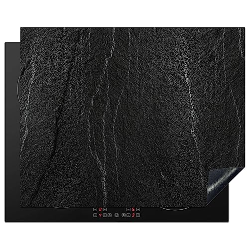 KitchenYeah© Herdabdeckplatte Einteilig Küche Herdabdeckung Induktionsfeld Ceranfeld Herdabdeckplatten Vinyl Matte Aufrollbar Stein - Anthrazit - Dunkel - grau - 65x52 cm von KitchenYeah
