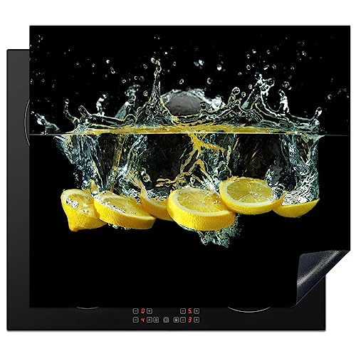 KitchenYeah© Herdabdeckplatte Einteilig Küche Herdabdeckung Ceranfeld Herdabdeckplatten Vinyl Matte Aufrollbar Zitrone - Obst - Gelb - Stillleben - Wasser - 59x52 cm von KitchenYeah