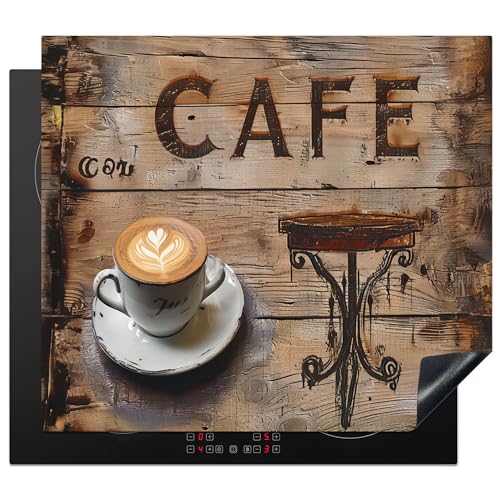 KitchenYeah© Herdabdeckplatte Einteilig Küche Herdabdeckung Ceranfeld Herdabdeckplatten Vinyl Matte Aufrollbar Cafe - Holz - Kaffee - Regale - 59x51 cm von KitchenYeah