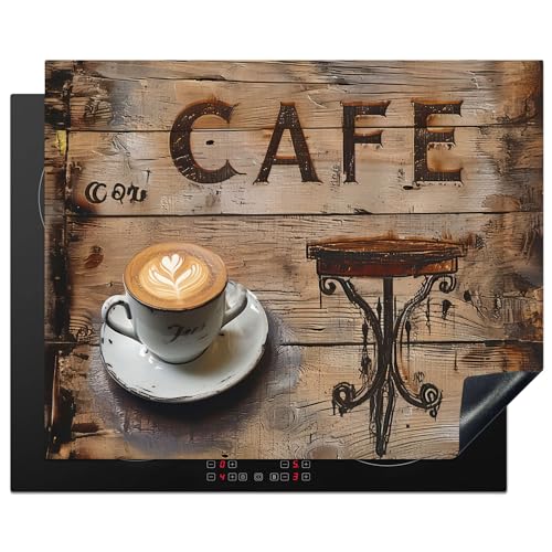 KitchenYeah© Herdabdeckplatte Einteilig Küche Herdabdeckung Ceranfeld Herdabdeckplatten Vinyl Matte Aufrollbar Cafe - Holz - Kaffee - Regale - 65x52 cm von KitchenYeah