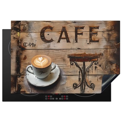 KitchenYeah© Herdabdeckplatte Einteilig Küche Herdabdeckung Ceranfeld Herdabdeckplatten Vinyl Matte Aufrollbar Cafe - Holz - Kaffee - Regale - 76x51 cm von KitchenYeah