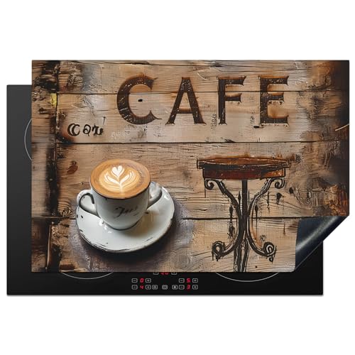 KitchenYeah© Herdabdeckplatte Einteilig Herdabdeckung Abdeckplatte für Ceranfeld Abdeckung Induktionskochfeld Aufrollbare Matte Cafe - Holz - Kaffee - Regale - 77x51 cm von KitchenYeah