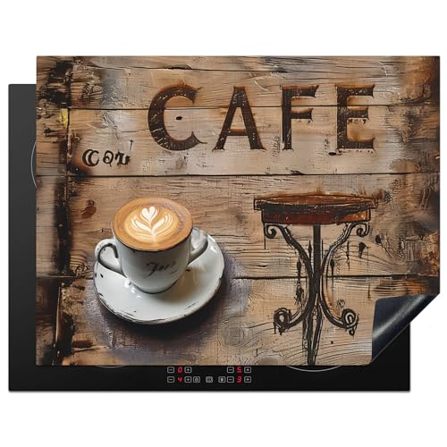 KitchenYeah© Herdabdeckplatte Einteilig Herdabdeckung Abdeckplatte für Ceranfeld Abdeckung Induktionskochfeld Aufrollbare Matte Cafe - Holz - Kaffee - Regale - 77x59 cm von KitchenYeah