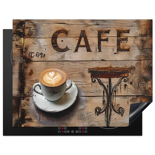 KitchenYeah© Herdabdeckplatte Einteilig Küche Herdabdeckung Ceranfeld Herdabdeckplatten Vinyl Matte Aufrollbar Cafe - Holz - Kaffee - Regale - 77x59 cm von KitchenYeah