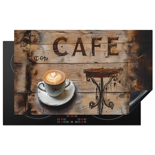 KitchenYeah© Herdabdeckplatte Einteilig Herdabdeckung Abdeckplatte für Ceranfeld Abdeckung Induktionskochfeld Aufrollbare Matte Cafe - Holz - Kaffee - Regale - 83x51 cm von KitchenYeah