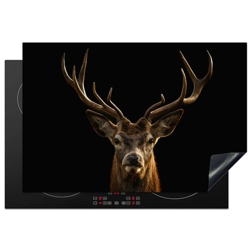 KitchenYeah© Herdabdeckplatte Einteilig Küche Herdabdeckung Induktionsfeld Ceranfeld Herdabdeckplatten Vinyl Matte Aufrollbar Hirsch - Geweih - Tier - Braun - Schwarz - 77x51 cm von KitchenYeah