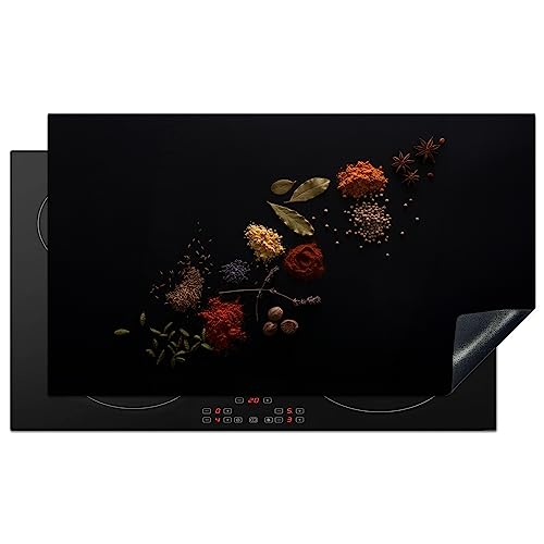 KitchenYeah© Herdabdeckplatte Einteilig Küche Herdabdeckung Induktionsfeld Ceranfeld Herdabdeckplatten Vinyl Matte Aufrollbar Kräuter - Schwarz - Gewürze - Kochen - Zimt - 91.2x52 cm von KitchenYeah