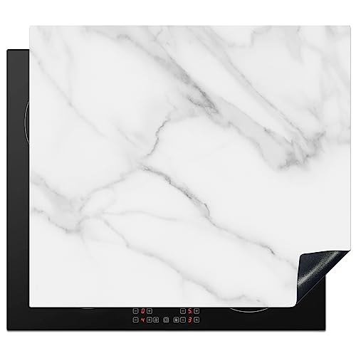 KitchenYeah© Herdabdeckplatte Einteilig Induktionsmatte Küche Abdeckung Ceranfeld Herd Abdeckplatte Deko Vinyl Matte Aufrollbar Marmor - Structure - Weiß - Grau - Stein - Marmoroptik - 59x52 cm von KitchenYeah