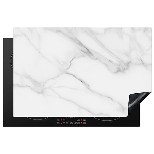 KitchenYeah© Herdabdeckplatte Einteilig Induktionsmatte Küche Abdeckung Ceranfeld Herd Abdeckplatte Deko Vinyl Matte Aufrollbar Marmor - Structure - Weiß - Grau - Stein - Marmoroptik - 81.6x52.7 cm von KitchenYeah