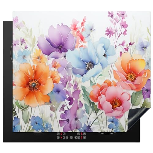 KitchenYeah© Herdabdeckplatte Einteilig Küche Herdabdeckung Induktionsfeld Ceranfeld Herdabdeckplatten Vinyl Matte Aufrollbar Aquarell - Blumen - Frühling - Natur - 57x51 cm von KitchenYeah
