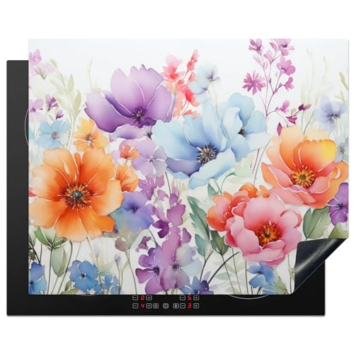 KitchenYeah© Herdabdeckplatte Einteilig Küche Herdabdeckung Induktionsfeld Ceranfeld Herdabdeckplatten Vinyl Matte Aufrollbar Aquarell - Blumen - Frühling - Natur - 65x52 cm von KitchenYeah