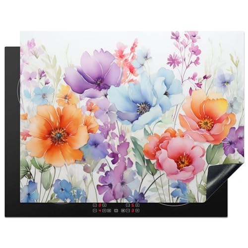KitchenYeah© Herdabdeckplatte Einteilig Küche Herdabdeckung Induktionsfeld Ceranfeld Herdabdeckplatten Vinyl Matte Aufrollbar Aquarell - Blumen - Frühling - Natur - 77x59 cm von KitchenYeah