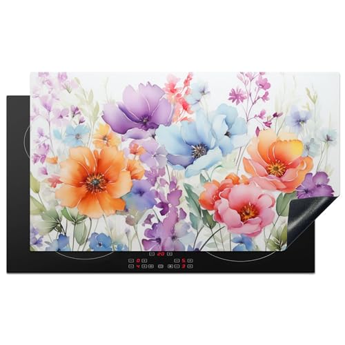 KitchenYeah© Herdabdeckplatte Einteilig Küche Herdabdeckung Induktionsfeld Ceranfeld Herdabdeckplatten Vinyl Matte Aufrollbar Aquarell - Blumen - Frühling - Natur - 90x52 cm von KitchenYeah