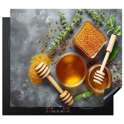 KitchenYeah© Herdabdeckplatte 57x51 cm Einteilig Küche Herdabdeckung Induktionsfeld Ceranfeld Herdabdeckplatten Vinyl Matte Aufrollbar Honig - Beton - Honiglöffel - Küche von KitchenYeah