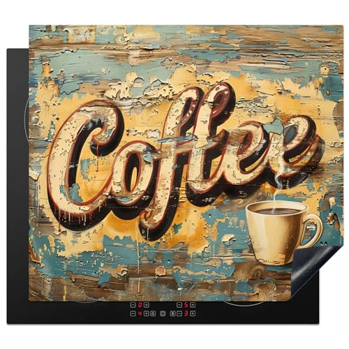 KitchenYeah© Herdabdeckplatte Einteilig Küche Herdabdeckung Induktionsfeld Ceranfeld Herdabdeckplatten Vinyl Matte Aufrollbar Kaffee - Vintage - Braun - Tasse - 59x51 cm von KitchenYeah