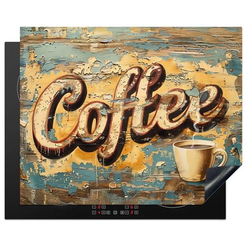 KitchenYeah© Herdabdeckplatte Einteilig Küche Herdabdeckung Induktionsfeld Ceranfeld Herdabdeckplatten Vinyl Matte Aufrollbar Kaffee - Vintage - Braun - Tasse - 65x52 cm von KitchenYeah