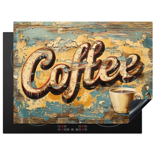 KitchenYeah© Herdabdeckplatte Einteilig Küche Herdabdeckung Induktionsfeld Ceranfeld Herdabdeckplatten Vinyl Matte Aufrollbar Kaffee - Vintage - Braun - Tasse - 71x52 cm von KitchenYeah