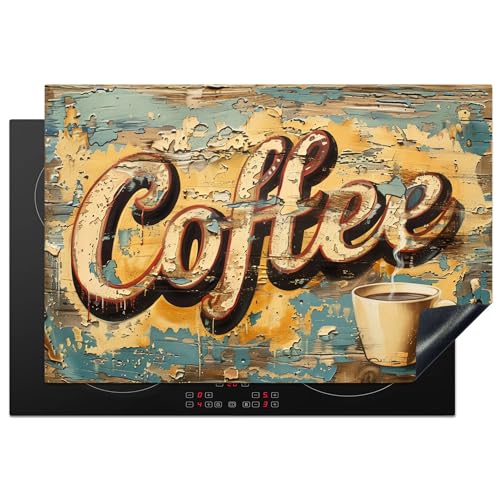 KitchenYeah© Herdabdeckplatte Einteilig Küche Herdabdeckung Induktionsfeld Ceranfeld Herdabdeckplatten Vinyl Matte Aufrollbar Kaffee - Vintage - Braun - Tasse - 78x52 cm von KitchenYeah