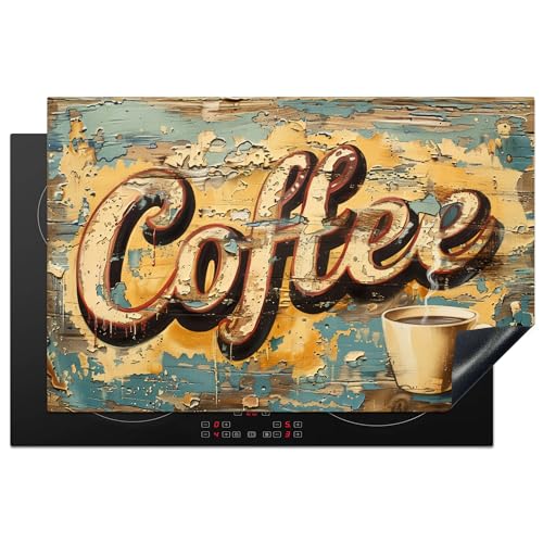 KitchenYeah© Herdabdeckplatte Einteilig Küche Herdabdeckung Induktionsfeld Ceranfeld Herdabdeckplatten Vinyl Matte Aufrollbar Kaffee - Vintage - Braun - Tasse - 81.6x52.7 cm von KitchenYeah