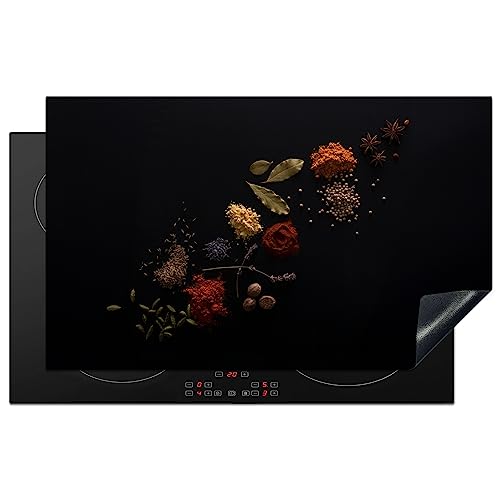 KitchenYeah© Herdabdeckplatte Einteilig Küche Herdabdeckung Induktionsfeld Ceranfeld Herdabdeckplatten Vinyl Matte Aufrollbar Kräuter - Schwarz - Gewürze - Kochen - Zimt - 83x51 cm von KitchenYeah