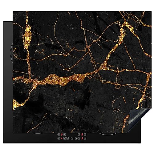KitchenYeah© Herdabdeckplatte Einteilig Küche Herdabdeckung Induktionsfeld Ceranfeld Herdabdeckplatten Vinyl Matte Aufrollbar Marmor - Gold - Schwarz - Marmoroptik - Luxus - Glitzer - 59x52 cm von KitchenYeah