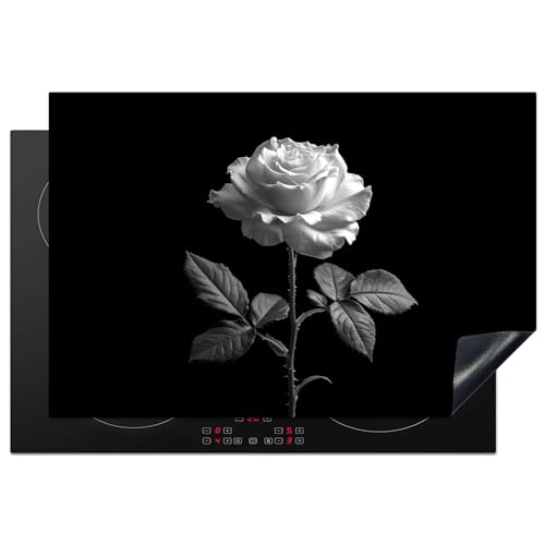 KitchenYeah© Herdabdeckplatte Einteilig Küche Herdabdeckung Induktionsfeld Ceranfeld Herdabdeckplatten Vinyl Matte Aufrollbar Rose - Schwarz und weiß - Blumen - Natur - 77x51 cm von KitchenYeah