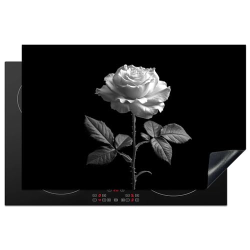 KitchenYeah© Herdabdeckplatte Einteilig Küche Herdabdeckung Induktionsfeld Ceranfeld Herdabdeckplatten Vinyl Matte Aufrollbar Rose - Schwarz und weiß - Blumen - Natur - 81.6x52.7 cm von KitchenYeah