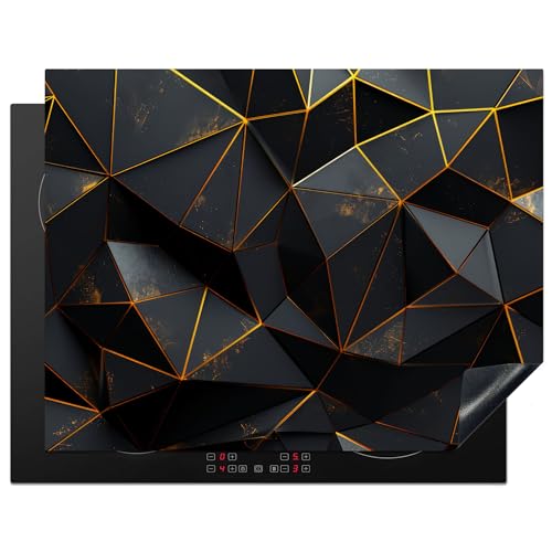 KitchenYeah© Herdabdeckplatte Einteilig Küche Herdabdeckung Induktionsfeld Ceranfeld Herdabdeckplatten Vinyl Matte Aufrollbar Schwarz - Gold - Design - Luxus - 77x59 cm von KitchenYeah