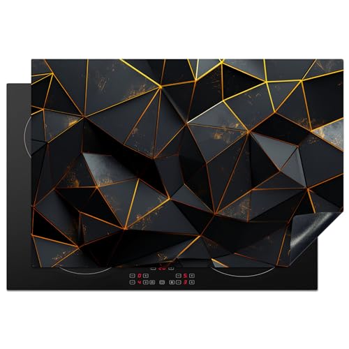 KitchenYeah© Herdabdeckplatte Einteilig Küche Herdabdeckung Induktionsfeld Ceranfeld Herdabdeckplatten Vinyl Matte Aufrollbar Schwarz - Gold - Design - Luxus - 78x52 cm von KitchenYeah