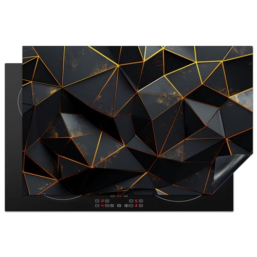 KitchenYeah© Herdabdeckplatte Einteilig Küche Herdabdeckung Induktionsfeld Ceranfeld Herdabdeckplatten Vinyl Matte Aufrollbar Schwarz - Gold - Design - Luxus - 81.6x52.7 cm von KitchenYeah