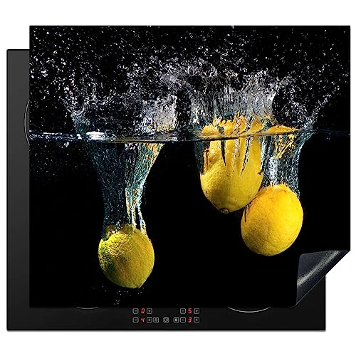 KitchenYeah© Herdabdeckplatte Einteilig Küche Herdabdeckung Induktionsfeld Ceranfeld Herdabdeckplatten Vinyl Matte Aufrollbar Zitrone - Obst - Stilleben - Wasser - Gelb - 57x51 cm von KitchenYeah
