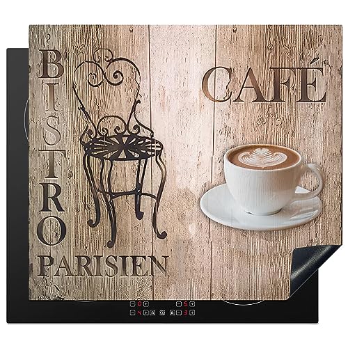 KitchenYeah© Herdabdeckplatte Einteilig Küche Kochfeld Abdeckung Ceranfeld Herdplattenabdeckung Aufrollbare Matte Bistro Parisien - Café - Kaffee - Weinlese - 58x51 cm von KitchenYeah