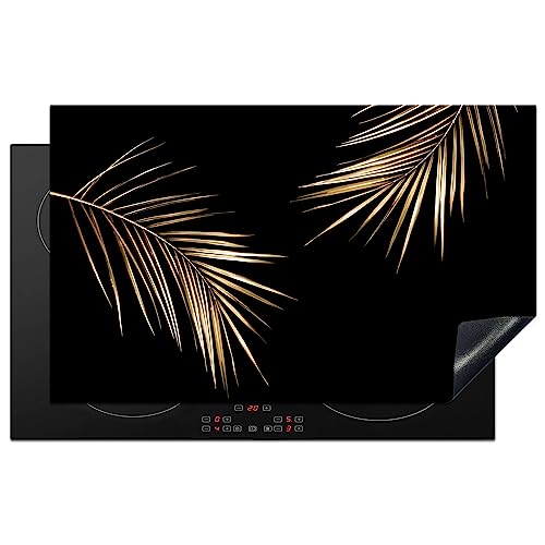 KitchenYeah© Herdabdeckplatte Einteilig Küche Ceranfeld Abdeckplatte Cerankochfeld Abdeckung Induktionskochfeld Schutzmatte Blätter - Pflanzen - Gold - Schwarz - Luxus - 83x51 cm von KitchenYeah